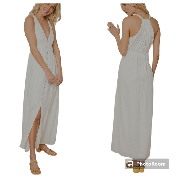 Lulus Lovely Invitation White Sleeveless Button-Front Maxi Dress Size M Lined - Picture 12 of 12